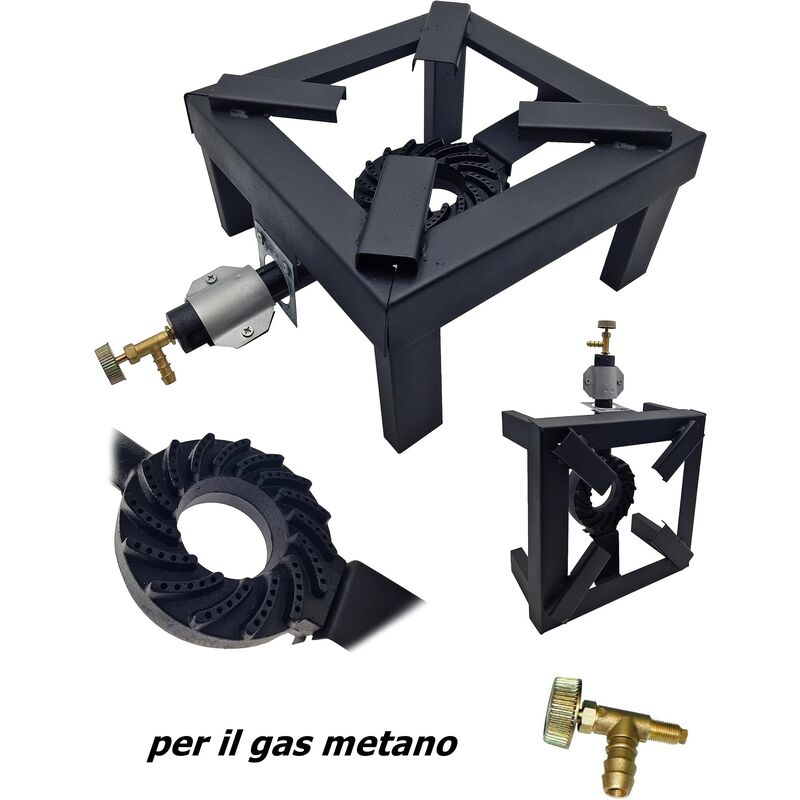 foto del prodotto eurostore07 fornellone a gas bombola cm 30 x 30 in metallo nero rubinetto gas metano