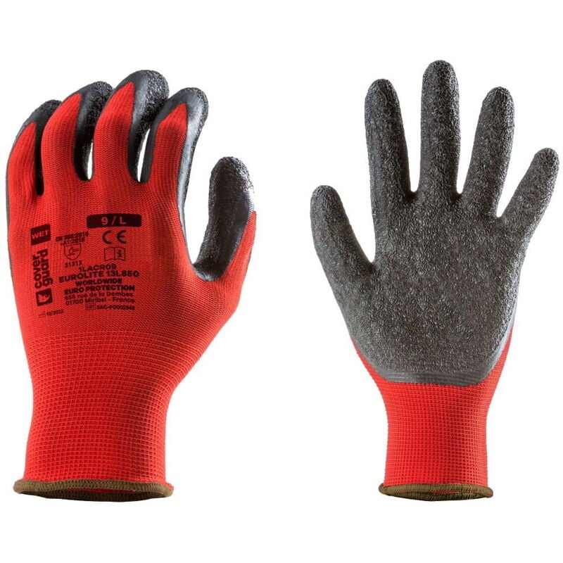 foto del prodotto eurotechnique guanti da lavoro spalmati in lattice coverguard eurolite 13l850 nero rosso