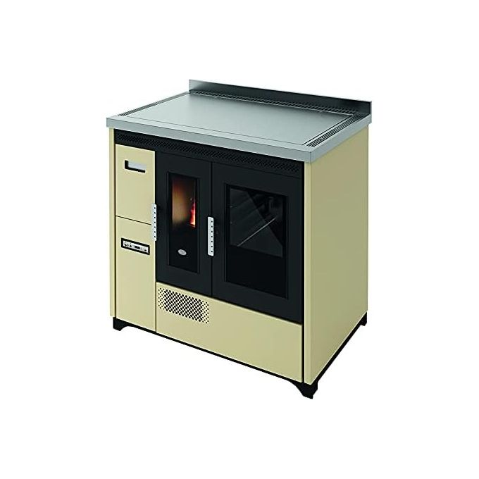foto del prodotto eva calor enrica stufa a pellet con forno e piano cottura nero goffrato