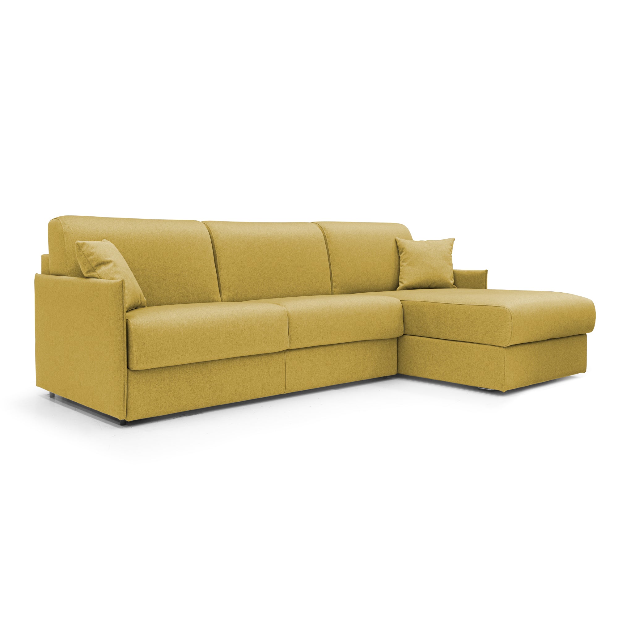 foto del prodotto evans divano letto angolare con penisola in morbido tessuto impermeabile t13 252 cm sinistro mat. 140x197 giallo