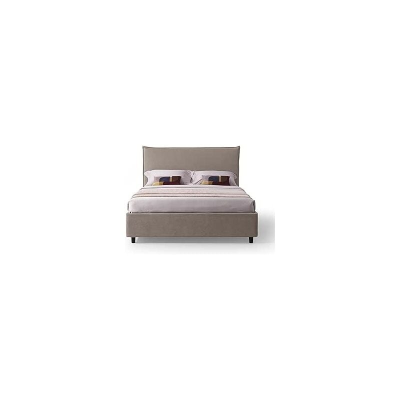 foto del prodotto evergreenweb letto matrimoniale con contenitore 160x190 cm, testiera in tessuto beige imbottita, design moderno, delhi