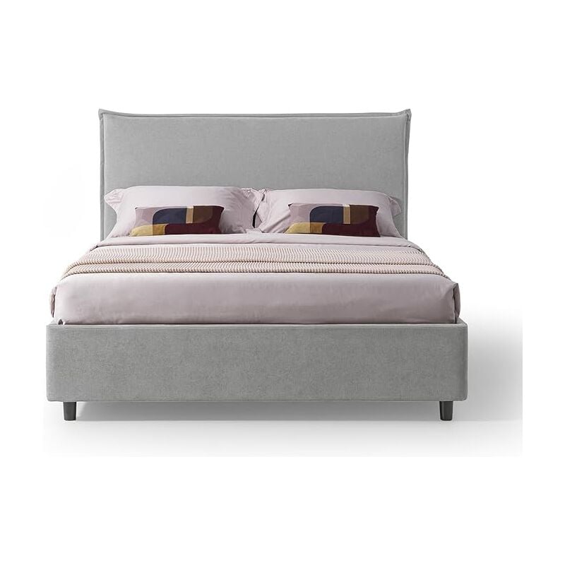 foto del prodotto evergreenweb letto matrimoniale con contenitore 160x190 cm, testiera in tessuto grigio imbottita, design moderno, delhi
