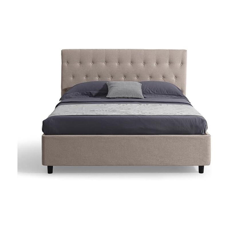immagine 0 del prodotto evergreenweb letto matrimoniale con contenitore, testiera in tessuto beige imbottita, rete a doghe in legno 160x190cm venezia