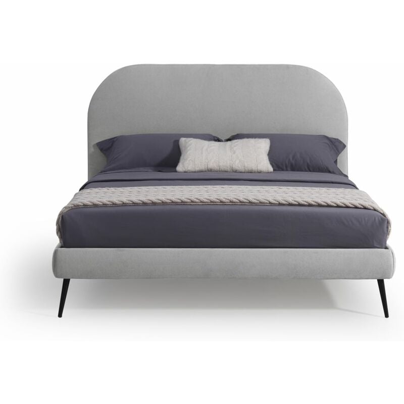 foto del prodotto evergreenweb letto matrimoniale con rete a doghe in legno 160x190 cm inclusa, testiera stondata in tessuto grigio imbottita, sidney