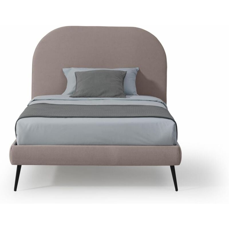 foto del prodotto evergreenweb letto una piazza e mezza con rete a doghe in legno 120x190 cm inclusa, testiera stondata in tessuto beige imbottita, sidney
