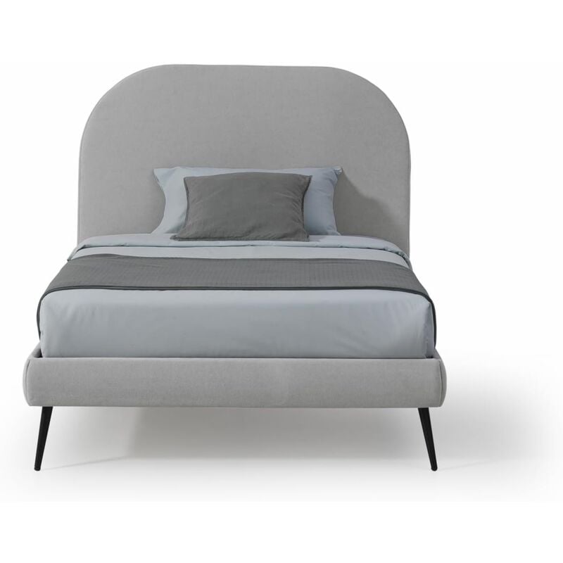 foto del prodotto evergreenweb letto una piazza e mezza con rete a doghe in legno 120x190cm inclusa, testiera stondata in tessuto grigio imbottita, sidney