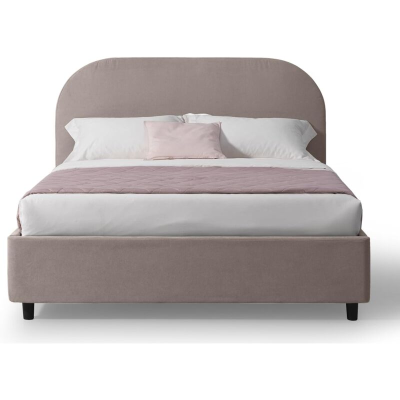 foto del prodotto evergreenweb materassi beds - evergreenweb letto matrimoniale con contenitore 160x190 cm, testiera stondata in tessuto beige imbottita, cadiz