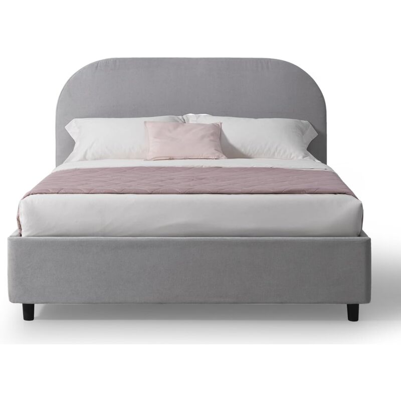 foto del prodotto evergreenweb materassi beds - evergreenweb letto matrimoniale con contenitore 160x190 cm, testiera stondata in tessuto grigio imbottita, cadiz