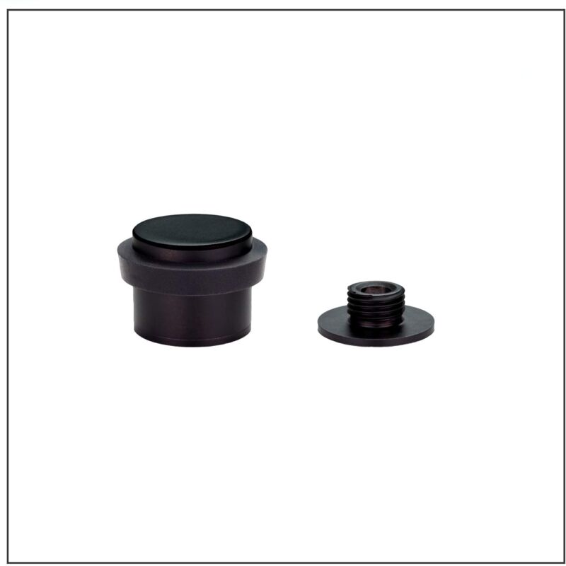 foto del prodotto evi herrajes fermaporta adesivo 28 x 20 mm base filettata gomma neraacciaio inoxe laccato nero compresi utensile, vite tassello di fissaggio mod.