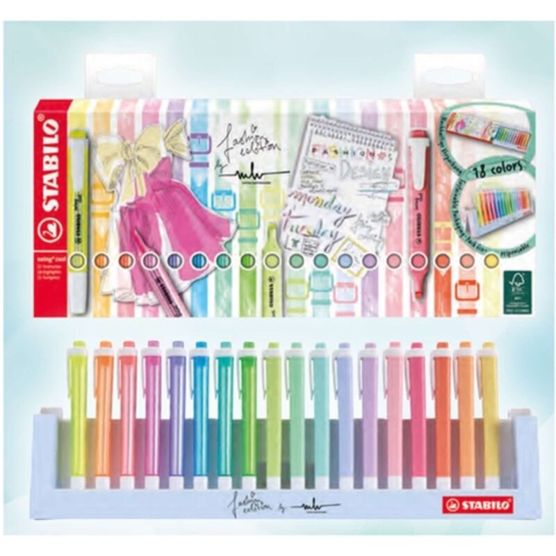 foto del prodotto evidenziatore swing cool desk set 18 colori assortiti 8 neon 10 pastel