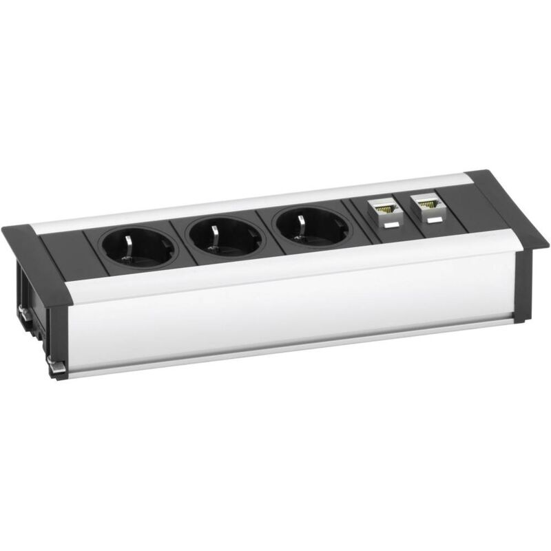 foto del prodotto evoline 159610001000 multipresa 3 scomparti alluminio, nero schuko 1 pz.