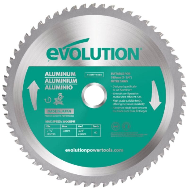 foto del prodotto evolution a185tct 60ms 185 mm lama per taglio di alluminio lama per metallo con punta in carburo che in pratica non genera surriscaldamento,