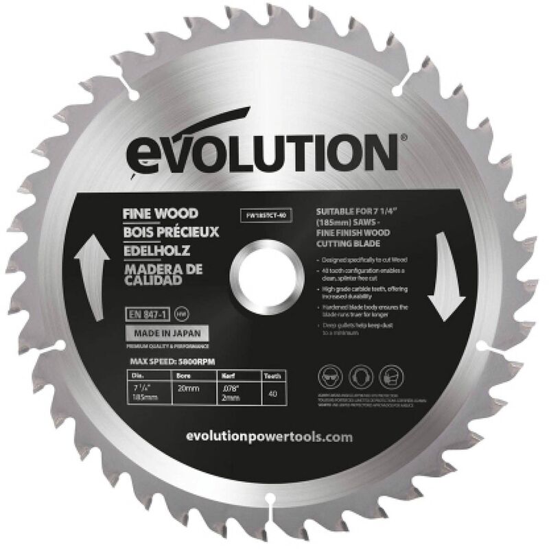 foto del prodotto evolution fw185tct 40cs lama per legno pregiato da 185 mm 40t