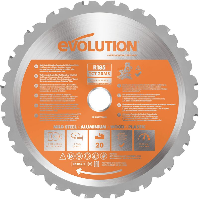 foto del prodotto evolution lama da 20 denti per taglio multimateriale da 185 mm solo troncatrici 