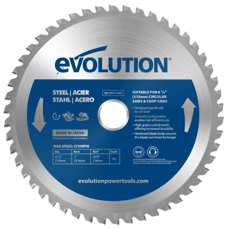 foto del prodotto evolution m210tct 50cs 210 mm lama per taglio di acciaio dolce lama per metallo a 50 denti con punte in carburo che in pratica non genera