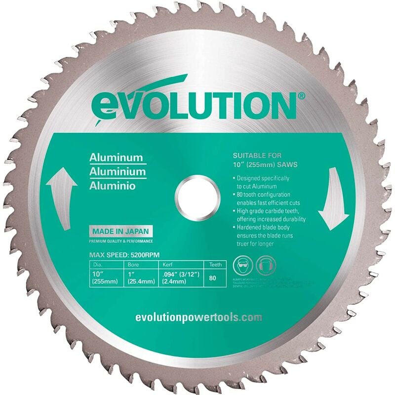 foto del prodotto evolution power tools evolution a255tct 80ms 255 mm lama per taglio di alluminio lama per metallo con punta in carburo che in pratica non