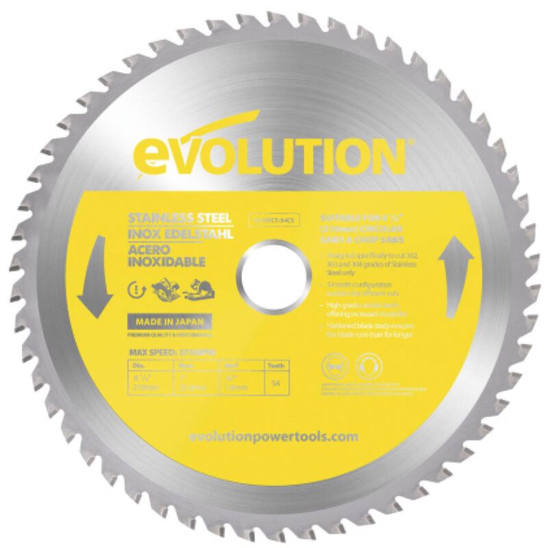 foto del prodotto evolution power tools evolution s210tct 54cs 210 mm lama per taglio di acciaio inossidabile lama per metallo a 54 denti con punte in carburo