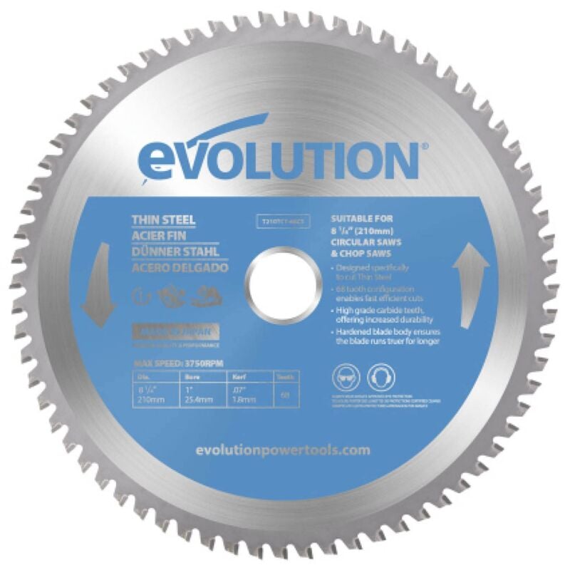 foto del prodotto evolution power tools evolution t210tct 68cs 210 mm lama per taglio di acciaio sottile lama per metallo con punta in carburo che in pratica