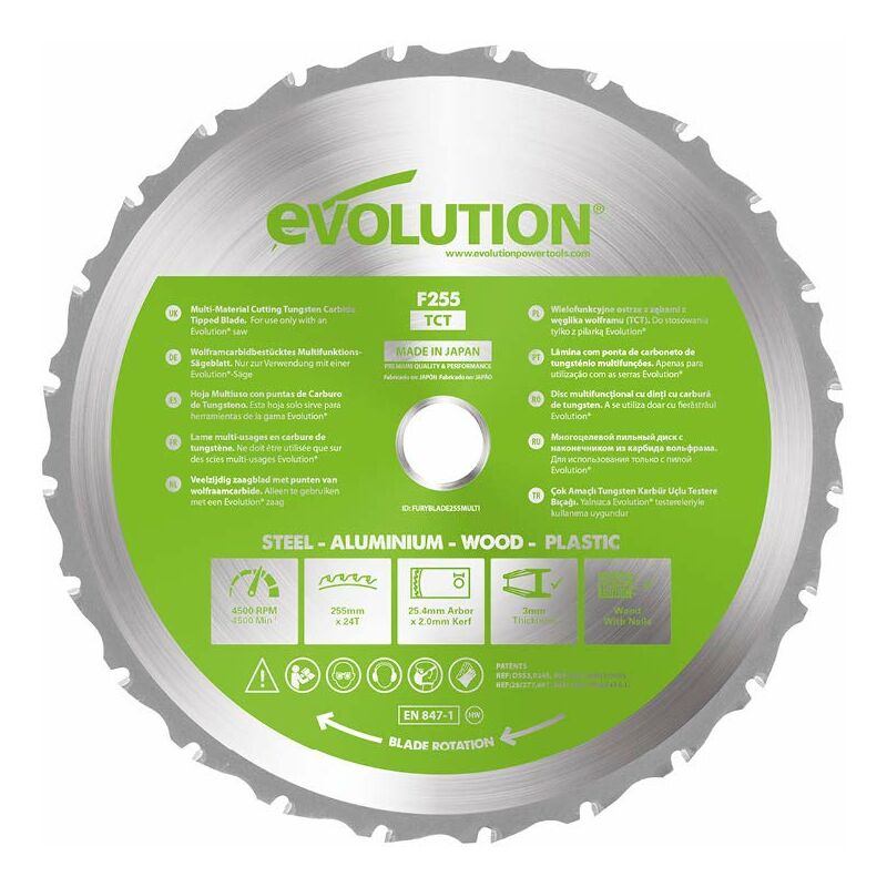 foto del prodotto evolution power tools fury lama multiuso con punte al carburo di tungsteno 255 mm
