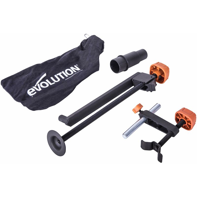 foto del prodotto evolution power tools r210sms pacchetto accessori per troncatrice include 2 morsetti, sacchetto raccolta polvere e adattatore per attacco