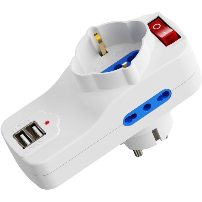foto del prodotto ewent ciabatta multipresa con usb,multipresa elettrica con 1 schuko e 2 prese 10a 16a,multipresa da scrivania con interruttore on off,ciabatta