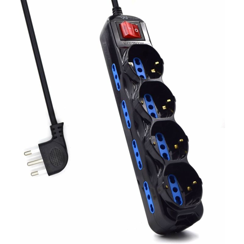 foto del prodotto ewent ew3855 multipresa elettrica 12 posti 4 polivalenti schuko 10 16a e 8 bivalenti ita 10 16a, spina 16a, cavo 1.5 mt, colore nero