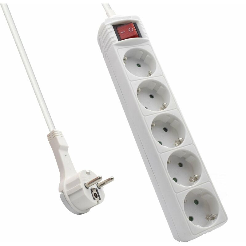 foto del prodotto ewent ew3955 multipresa ciabatta elettrica salvaspazio 5 posti schuko 45 ,spina schuko 16a salvaspazio, 250v 3680w, interruttore on off luminoso,