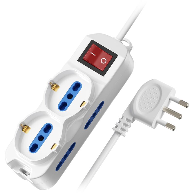 foto del prodotto ewent multipresa ciabatta elettrica 6 posti 2 polivalenti schuko 10 16a 4 bivalenti 10 16a,spina italiana 10a,potenza 250v 3500w, con protezione