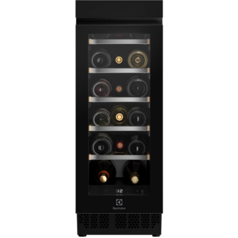 foto del prodotto ewus018b7b. posizionamento dell apparecchio da incasso, colore struttura nero, colore interno nero. intervallo temperatura zona 1 5 20 c,
