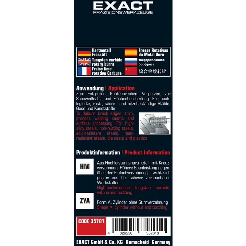 foto del prodotto exact, fresa a forma cilindrica per metalli duri zya , senza dentatura frontale, 10 mm, 35701