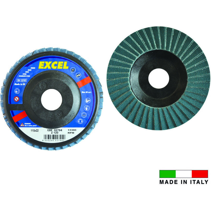 foto del prodotto excel dischi lamellari da sgrosso allo zirconio mm.115 foro 22 grana 100