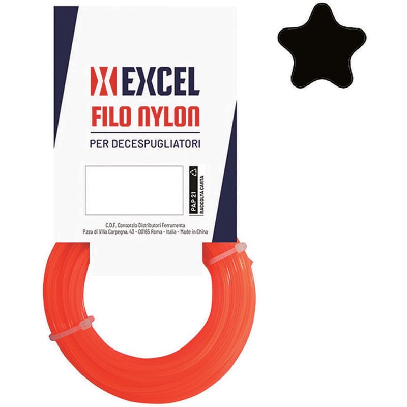 foto del prodotto excel filo per decespugliatore in nylon pentagono arancio mm.2 in matassa da mt.15