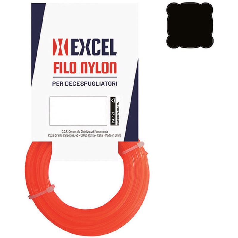 foto del prodotto excel filo per decespugliatore in nylon quadro arancio mm.3,5 in matassa da mt.50