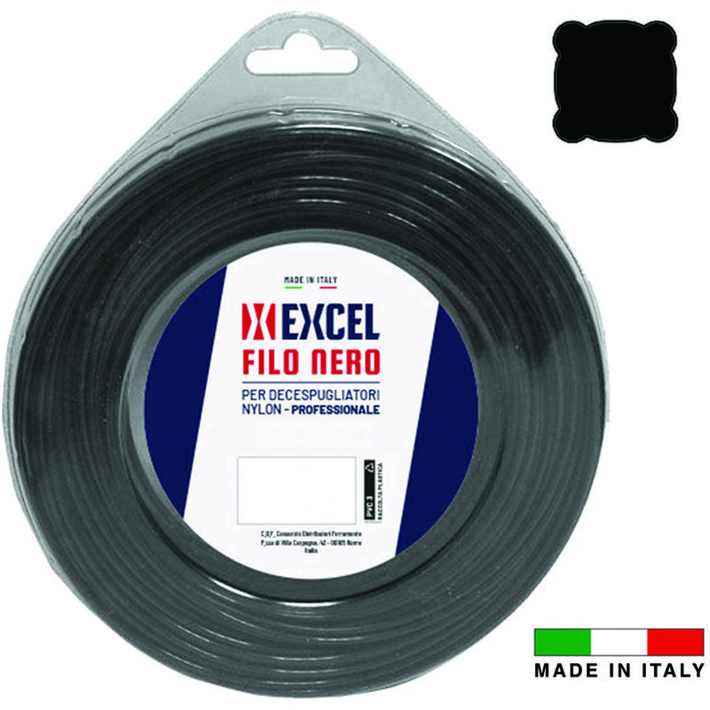 foto del prodotto excel filo per decespugliatore in nylon quadro nero mm.2,7 in matassa da mt.15