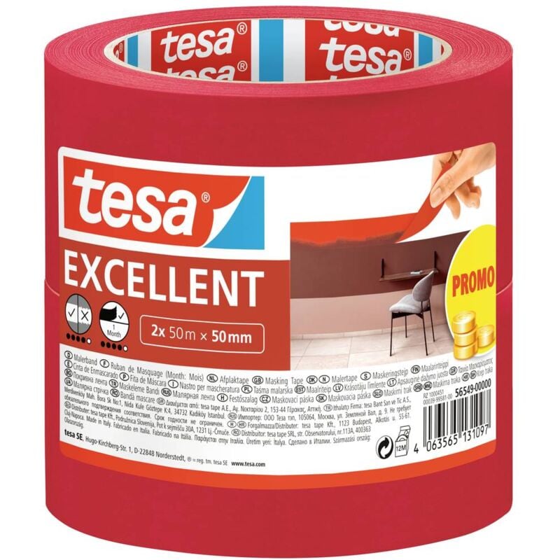 foto del prodotto excellent 56549 00000 00 nastro crespato rosso l x l 50 m x 50 mm 2 pz. tesa