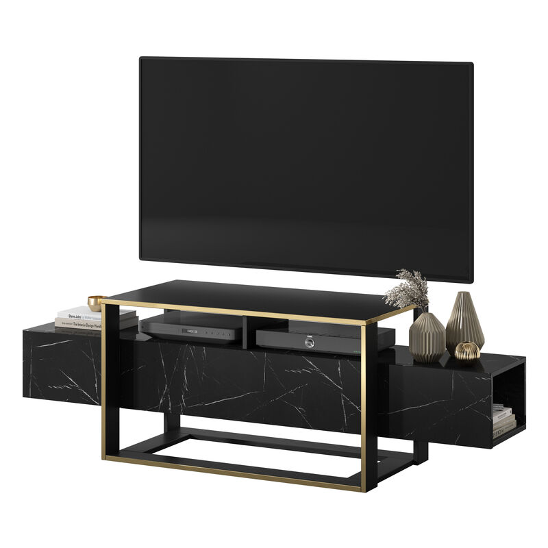 foto del prodotto excelsum mobile tv con decoro a effetto marmo e telaio dorato design elegante per dispositivi elettronici selsey