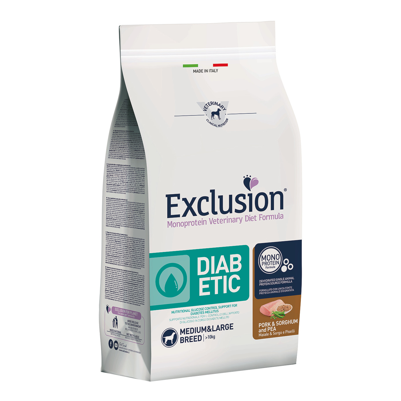 foto del prodotto exclusion cane diet diabetic adulto medium amp large maiale, sorgo amp piselli 2 kg
