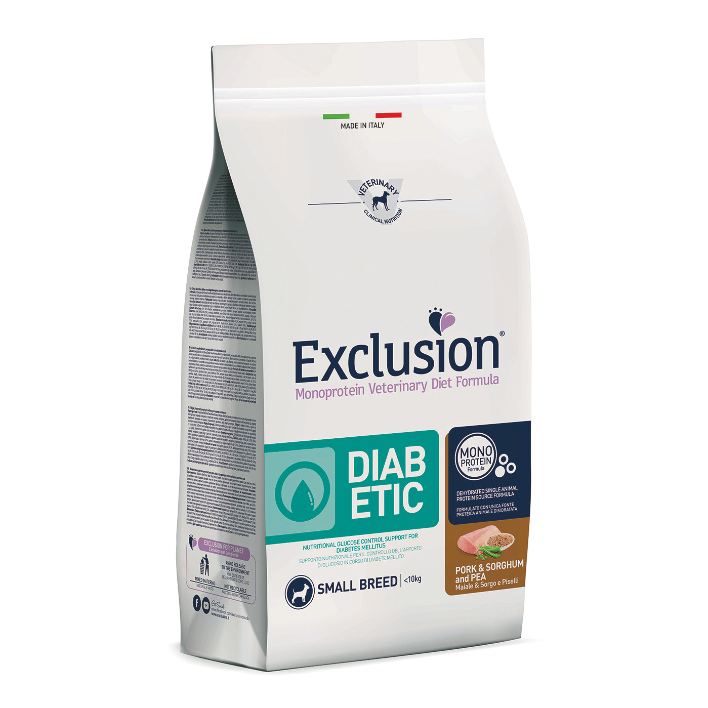 foto del prodotto exclusion cane diet diabetic adulto small maiale, sorgo amp piselli 2 kg