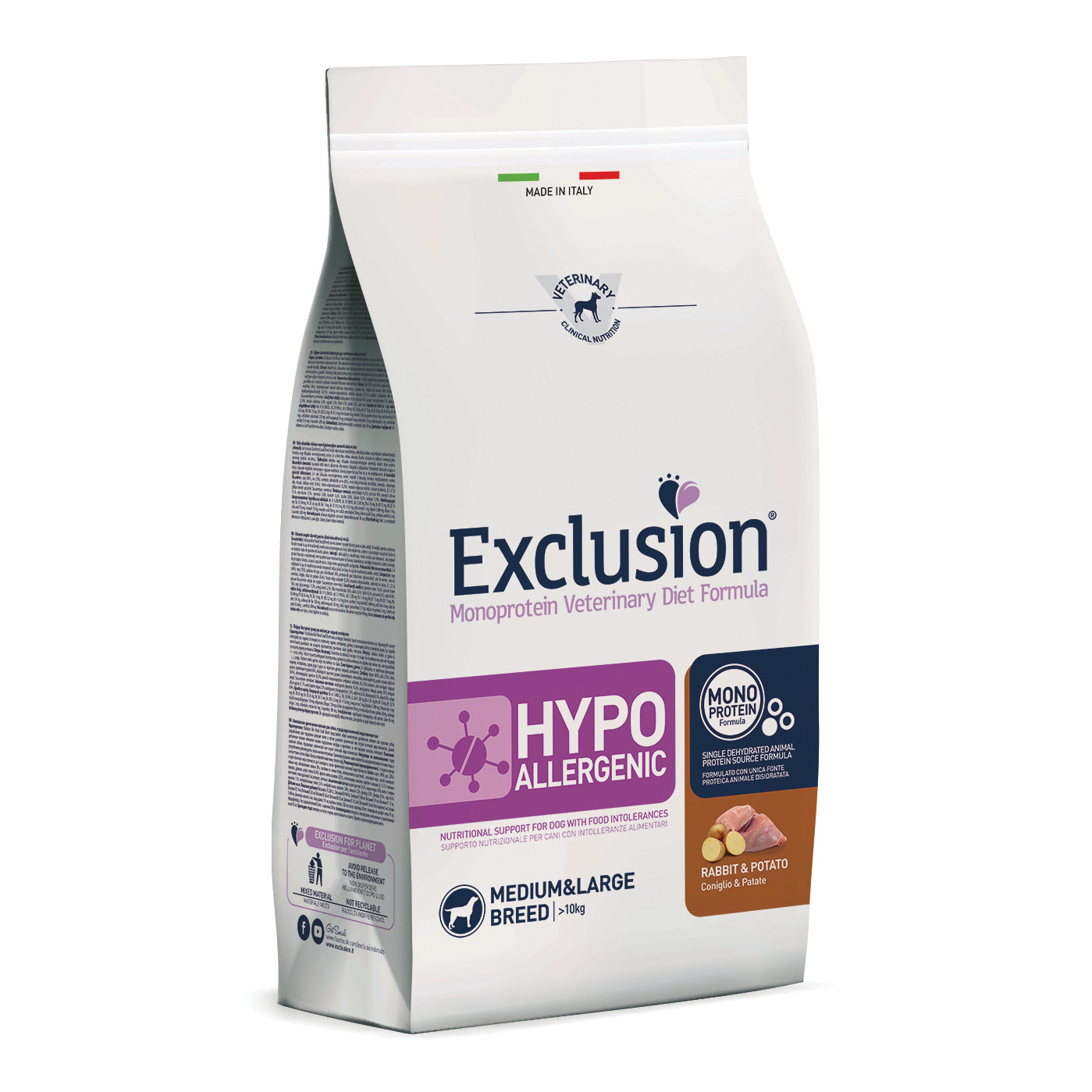 foto del prodotto exclusion cane diet hypoallergenic adulto medium amp large congilio amp patate 2 kg