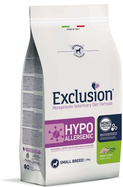 foto del prodotto exclusion cane diet hypoallergenic adulto small insetti amp piselli 2 kg