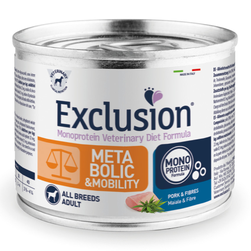 foto del prodotto exclusion cane diet metabolic amp mobility adulto all breeds maiale amp fibre lattina 200 gr