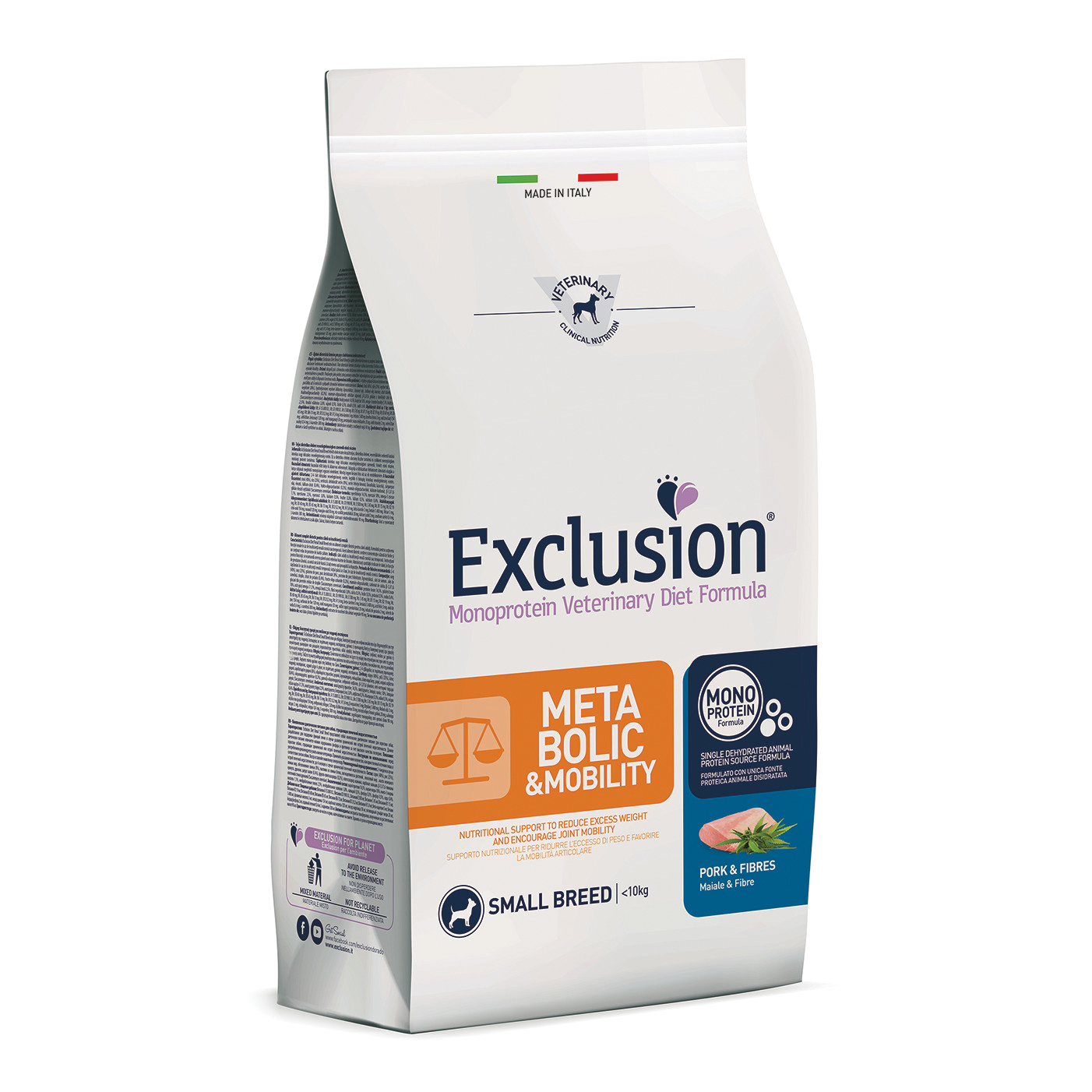 foto del prodotto exclusion cane diet metabolic amp mobility adulto small maiale amp fibre 2 kg