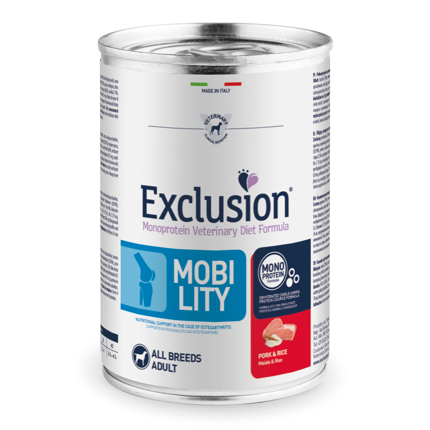 foto del prodotto exclusion cane diet mobility adulto all breeds maiale amp riso lattina 400 gr