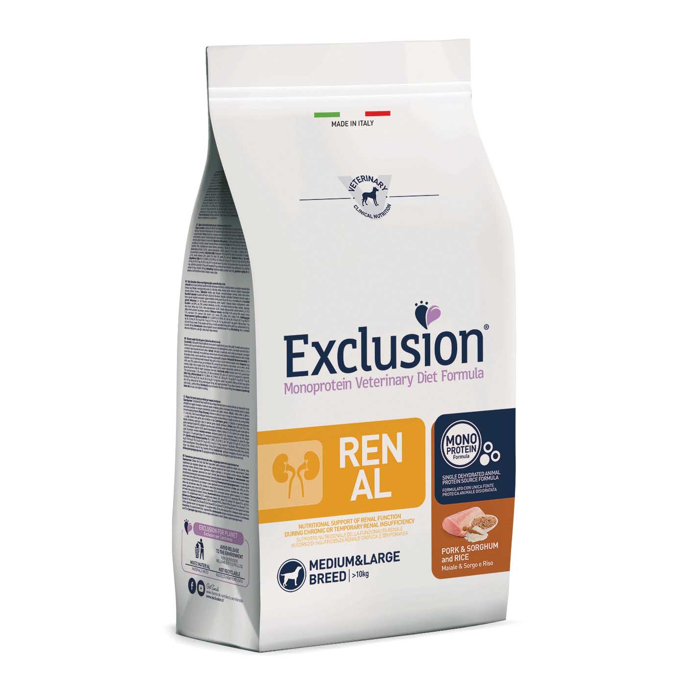 foto del prodotto exclusion cane diet renal adulto medium amp large maiale, sorgo amp riso 12 kg