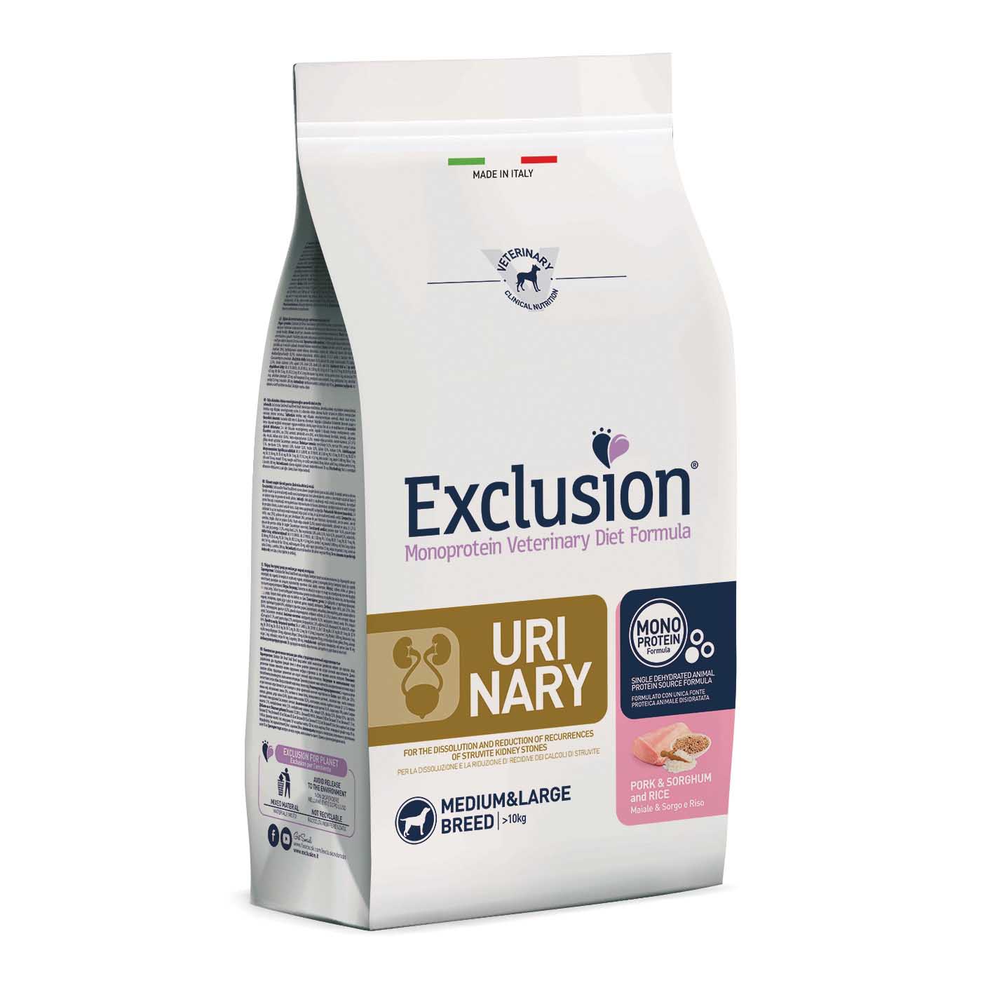 foto del prodotto exclusion cane diet urinary adulto medium&amp;large maiale, sorgo &amp; riso 2 kg
