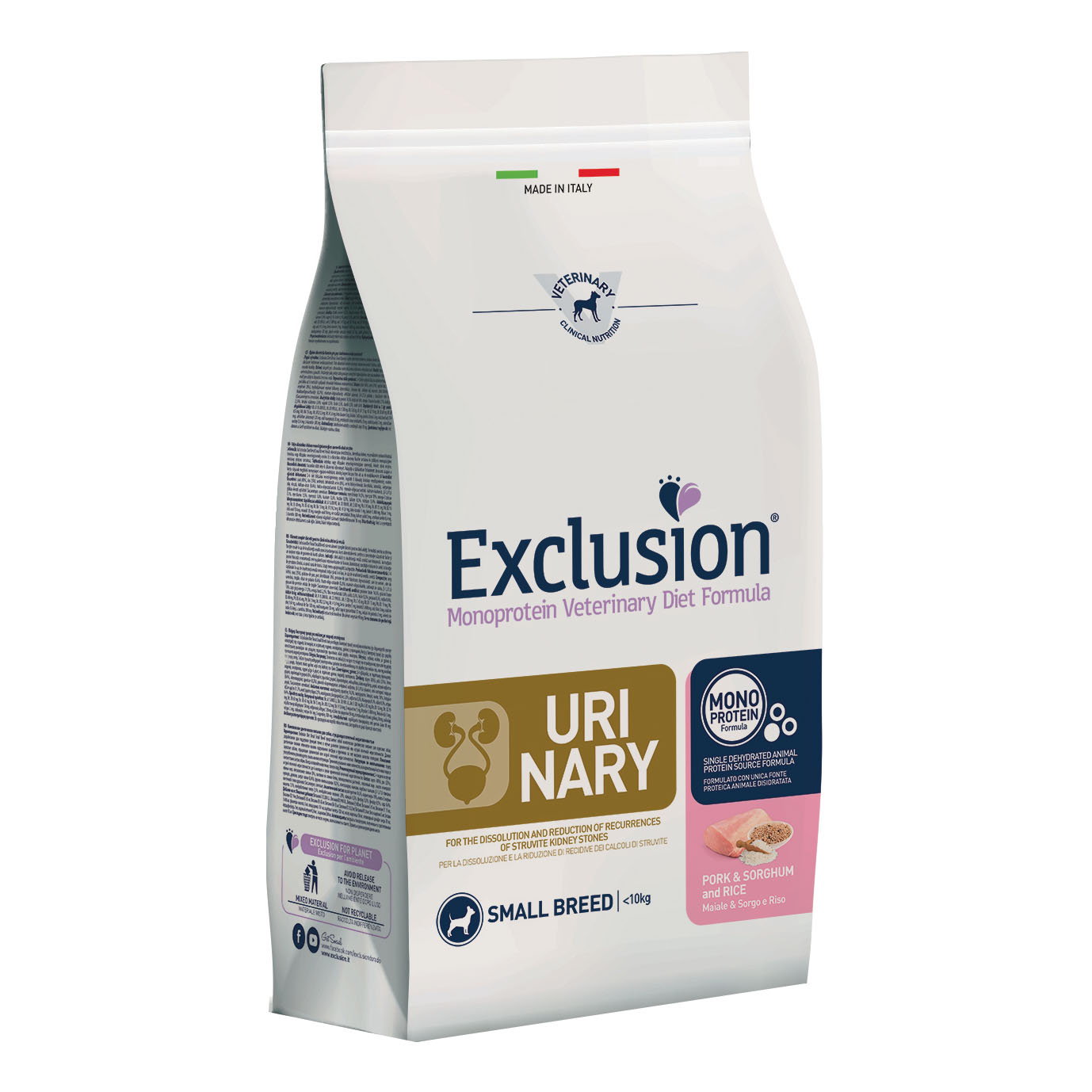 foto del prodotto exclusion cane diet urinary adulto small maiale, sorgo amp riso 2 kg