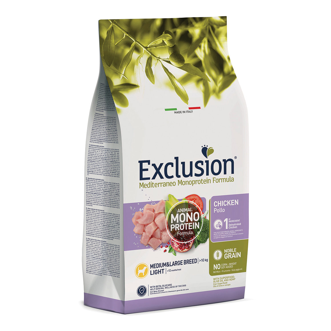 foto del prodotto exclusion cane mediterraneo adulto medium&amp;large light pollo 3 kg