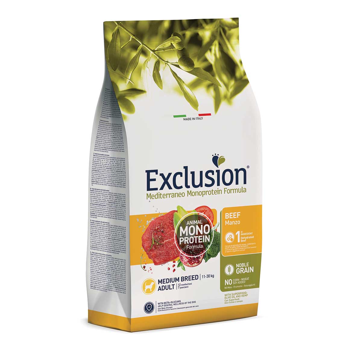 foto del prodotto exclusion cane mediterraneo adulto medium manzo 12 kg