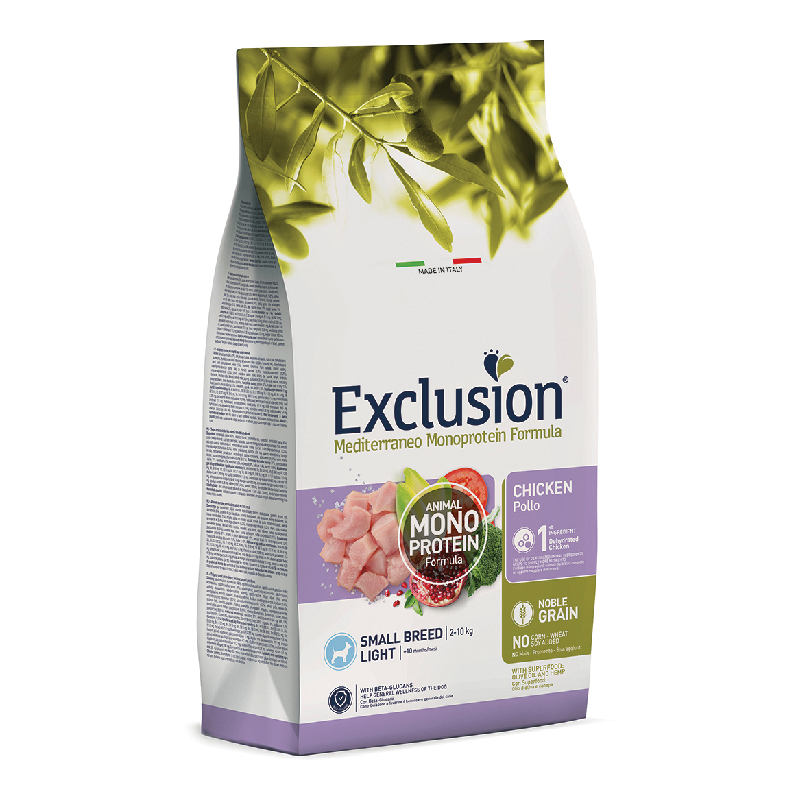 foto del prodotto exclusion cane mediterraneo adulto small light pollo 2 kg
