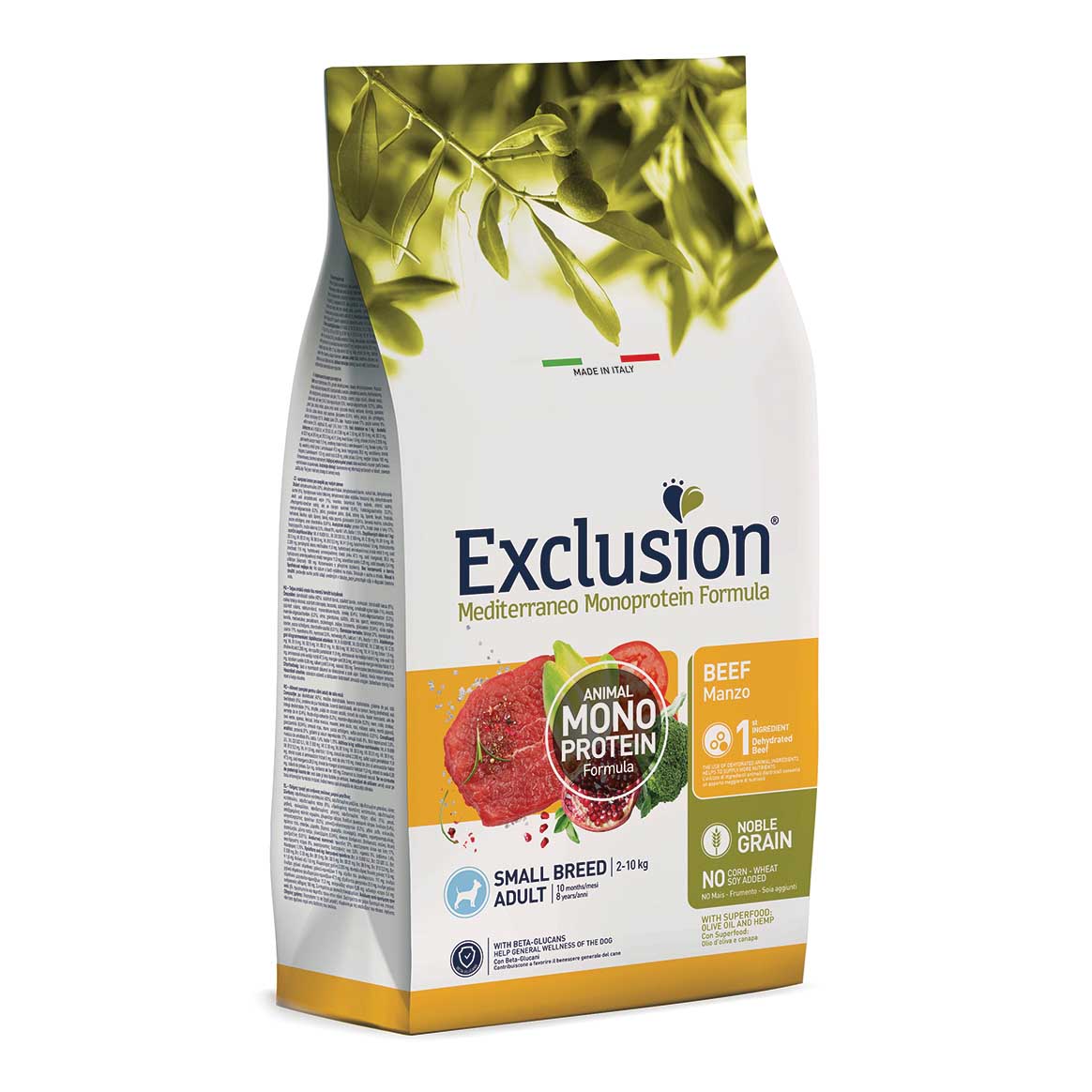 foto del prodotto exclusion cane mediterraneo adulto small manzo 2 kg